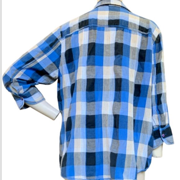 Westbound Blue Buffalo Plaid Button Front Embroidered Flowers Sequins Sz 1X #88i - Picture 5 of 8